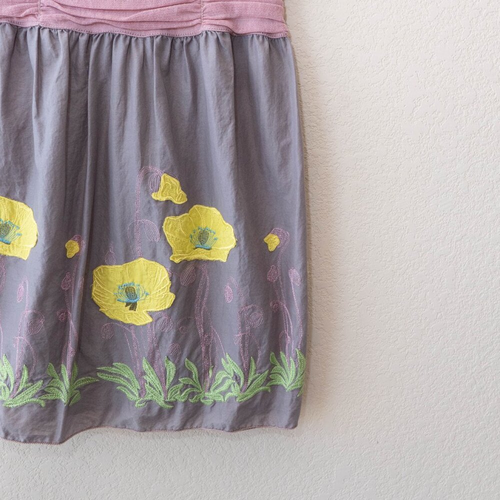 Chelsea & Violet Floral Dress L Yellow Gray Colorblock Boho Short Sleeve - Picture 6 of 12